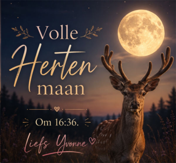 De Hertenmaan, een hert in de natuur bij volle maan